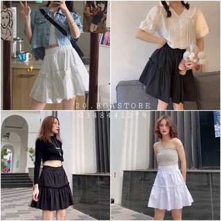 CHÂN VÁY XOÈ 2 TẦNG Chữ A Lưng Cao Đen Trắng Korea Style - VÁY NGẮN NỮ CHẤT ĐŨI Kèm Lót