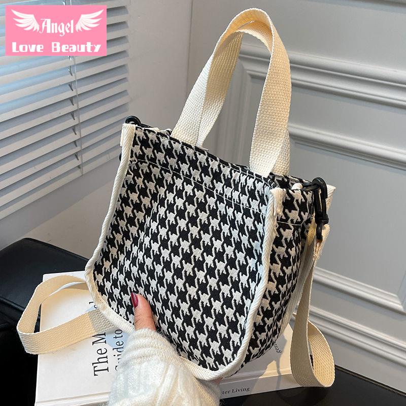 Angel~[hàng Có Sẵn] Túi Đeo Chéo Hình Vuông Nhỏ Họa Tiết Houndstooth Thời Trang Mùa Đông Retro Dễ Phối Đồ Dành Cho Nữ