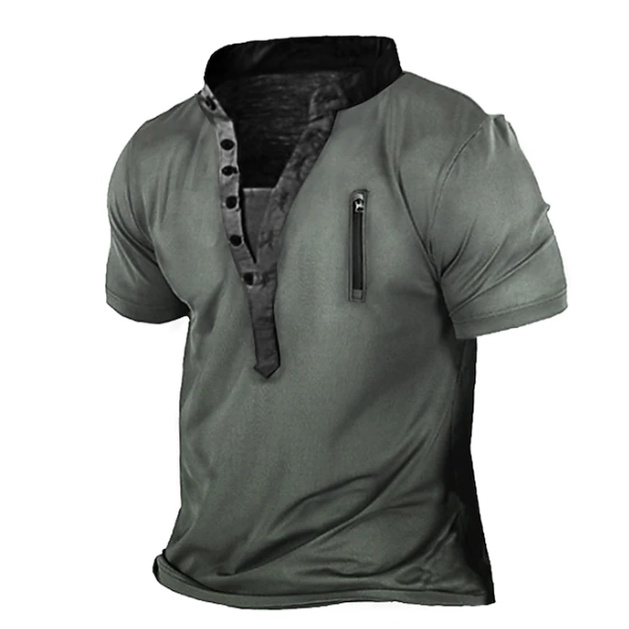 Áo Thun Nam Henley Màu Trơn Cổ Đứng Cài Nút Size Lớn Phong Cách Vintage Cơ Bản