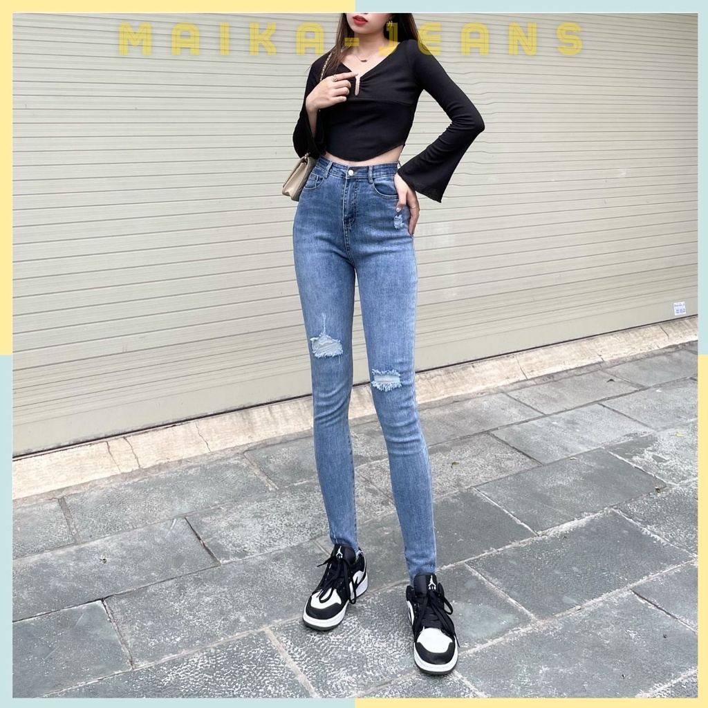Quần Skinny Rách Kiểu Lưng Cao Chuẩn Xịn Shop Maika-Jeans