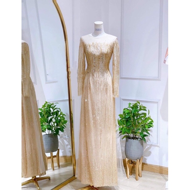 Áo dài tiệc trung niên 4 tà kim sa siêu lấp lánh giá sale cực sốc có Bigsize