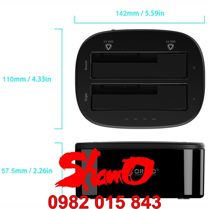 Box ổ cứng 2.5” &amp; 3.5” Orico 6228US3 – Màu đen – Chính hãng – Dùng cho SSD và HDD size 2.5 inch và 3.5 inch