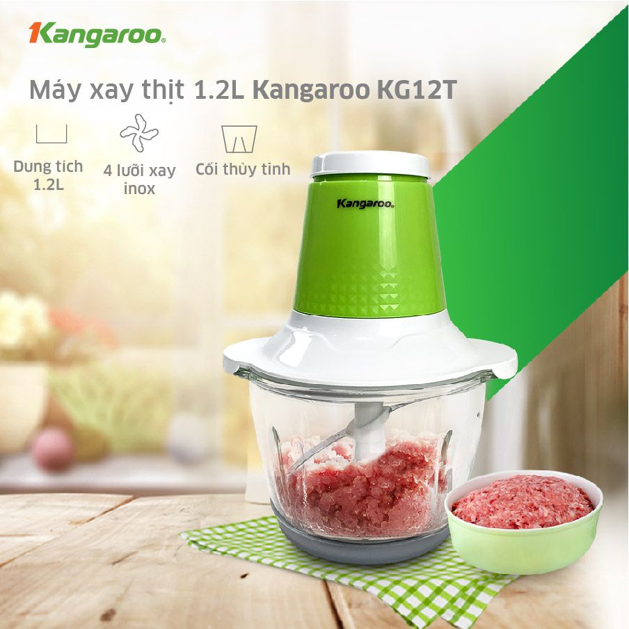 Máy xay thịt Kangaroo KG12T - dung tích 1.2L - 4 lưỡi xay inox - cối thuỷ tinh - Kangaroo Official Online Store