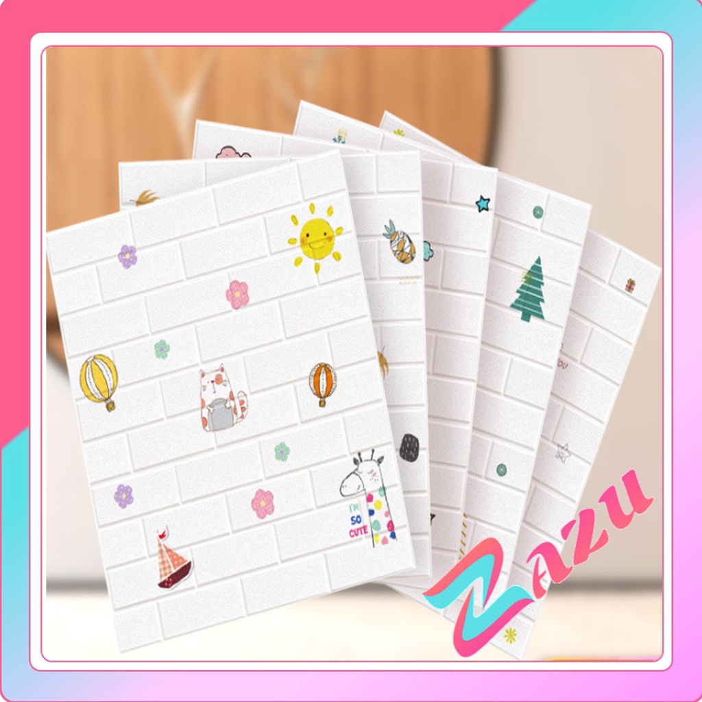 Xốp dán tường hoạt hình 3d kích thước 70x77cm sẵn keo siêu dính tiện lơi ZAZU