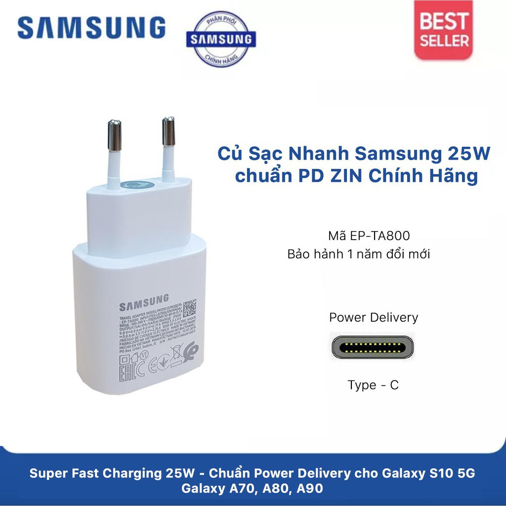 [Chính Hãng] Bộ sạc nhanh Samsung 25W chính hãng Note 10 Note 20 A71, A70, A80, A90, S20, S20+, S20 Ultra