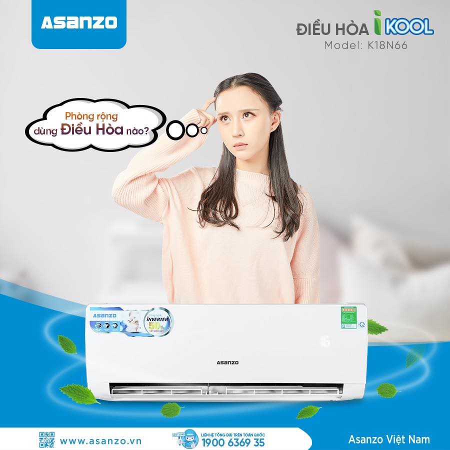 Điều hòa máy lạnh Asanzo Inverter 1 chiều K09 9000BTU - K12 12000BTU - K18 18000BTU