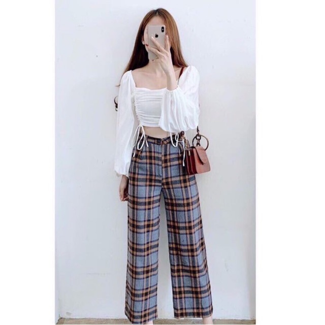 Áo kiểu croptop dây rút 6 màu siêu hot hit LIKANO CRT78