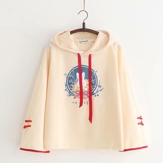 Áo Khoác Hoodie Có Nón Tai Thỏ Phong Cách Trung
