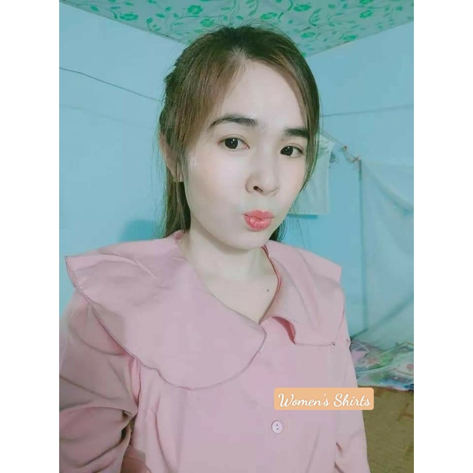 Áo sơ mi nữ công sở thời trang NGỌC HUYỀN vãi lụa màu Hồng cổ tròn 1 lá,tay dài bo phồng rất dịu dàng