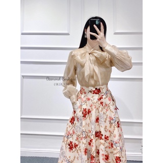 [Diamond Boutique] Áo Sơ Mi BÓNG KÍNH NƠ LỆCH