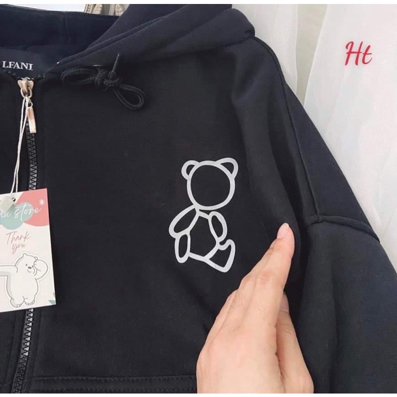Áo khoác nỉ cotton logo gấu nghiêng đầu H2A