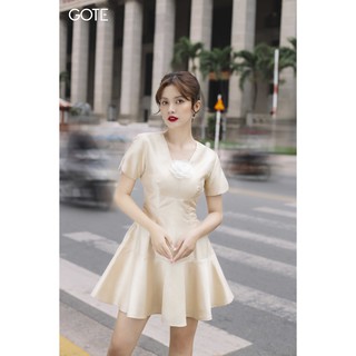 GOTE - Đầm xẻ tay dự tiệc vàng đồng D37YS