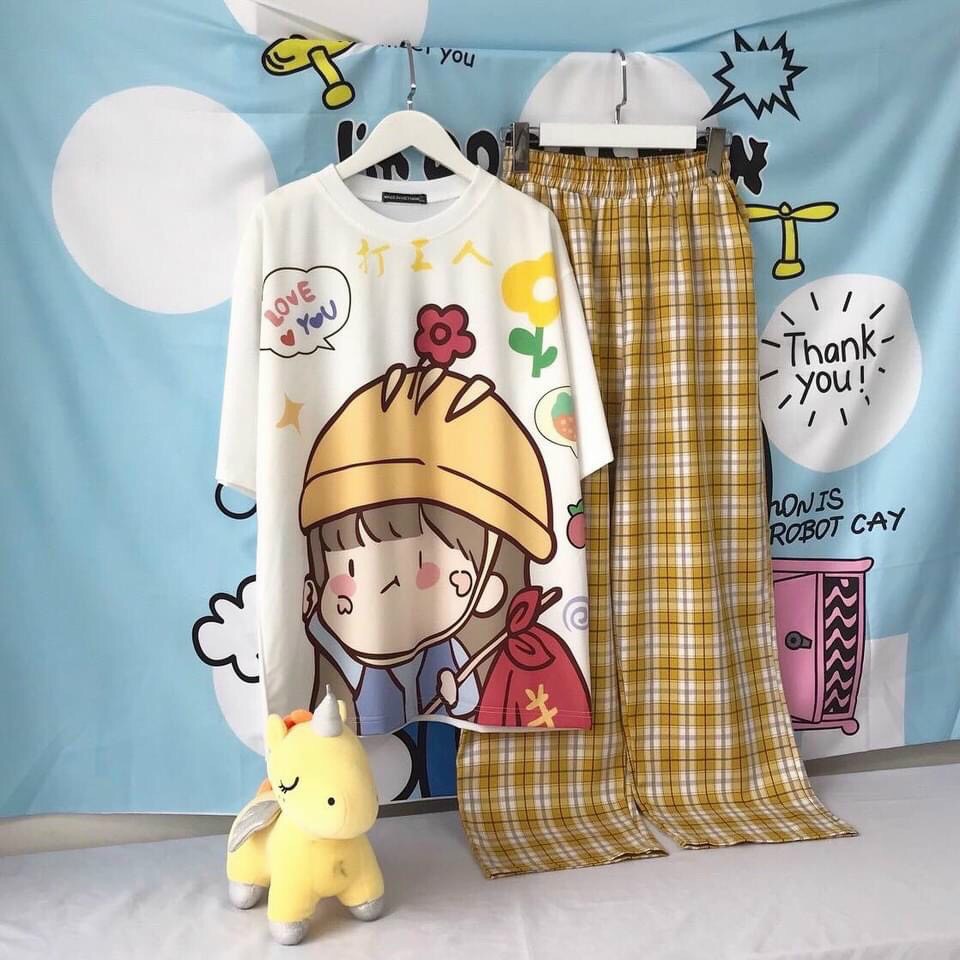 Set Đồ Bộ Nữ Quần Caro Kate Ống Rộng NHIỀU MẪU 05 * Đồ Bộ Hoạt Hình Freesize S.I.Z Fashion | BigBuy360 - bigbuy360.vn