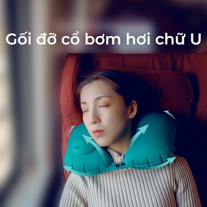 Gối đỡ cổ bơm hơi chữ U tiện ích trên xe, máy bay, Gối Kê Cổ Chữ U Văn Phòng, Du Lịch (Được Chọn Màu) - Moon Shop