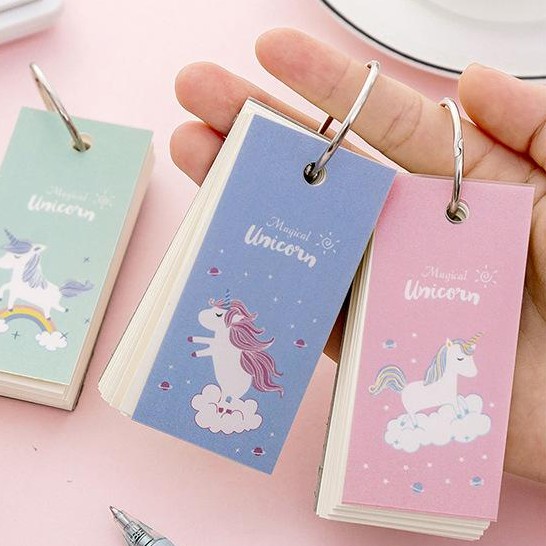 Sổ ghi chú mini treo chìa khóa hình ngựa thần Unicorn ( 100 trang,khoen tròn )