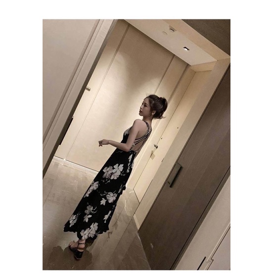 Váy Maxi  Hoa 2 Dây Đan Lưng