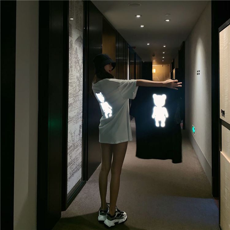 Áo thun phản quang tay lỡ nam nữ Gấu 02