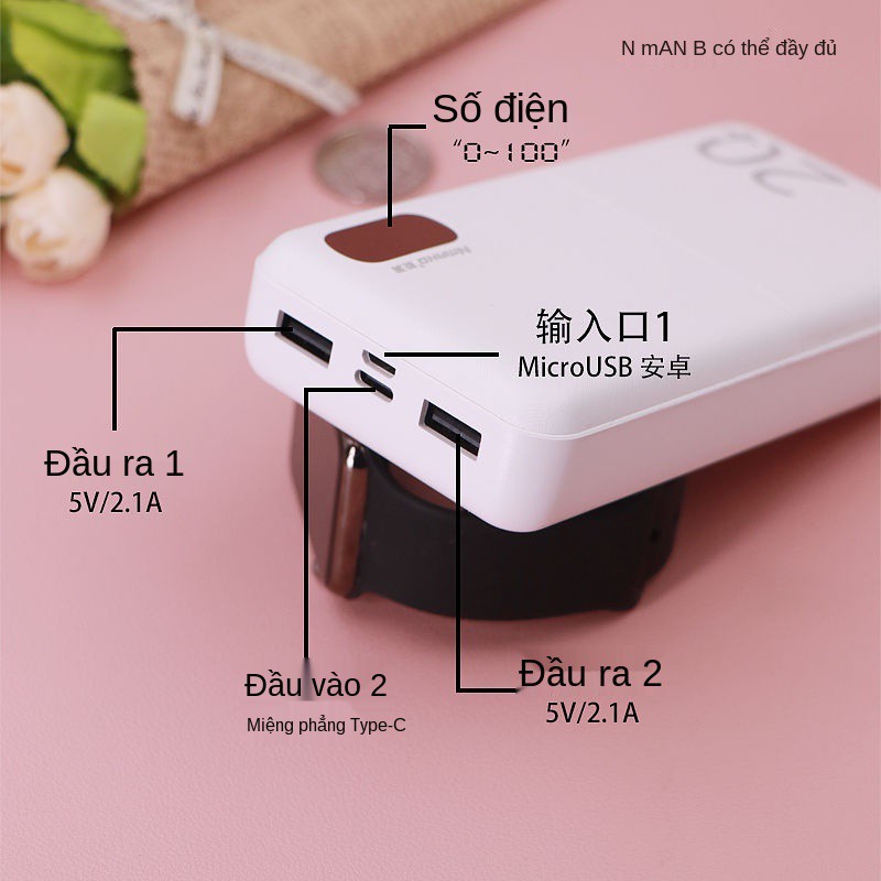 Pin sạc dự phòng mini di động sinh viên dung lượng cao 20000 mAh chính hãng Nguồn điện phù hợp cho Apple OP Huawei