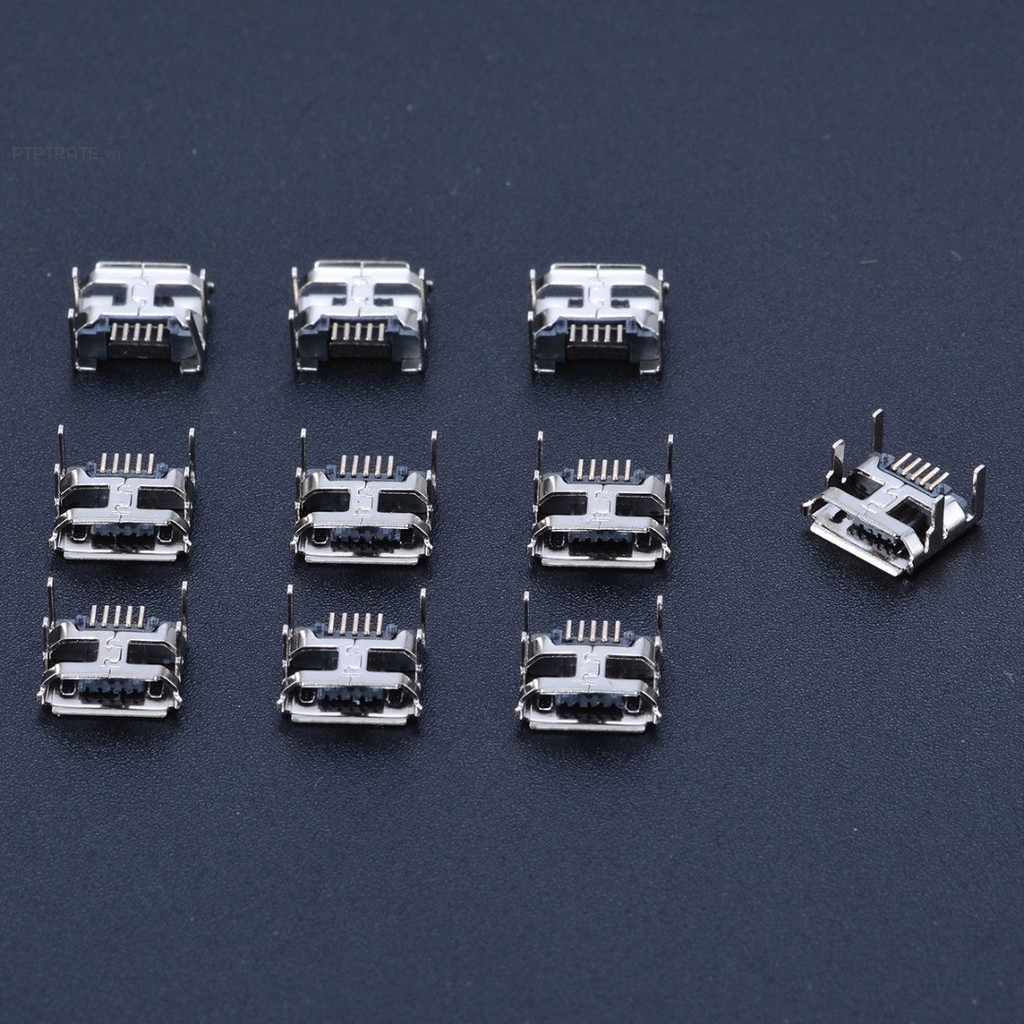 PTPTRATE ★10Pcs Micro USB Type B 5pin Female Socket 4 Vertical Legs Soldering Connectors