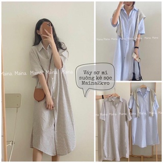 Váy polo form rộng cộc tay kẻ sọc - Đầm sơ mi dáng oversize