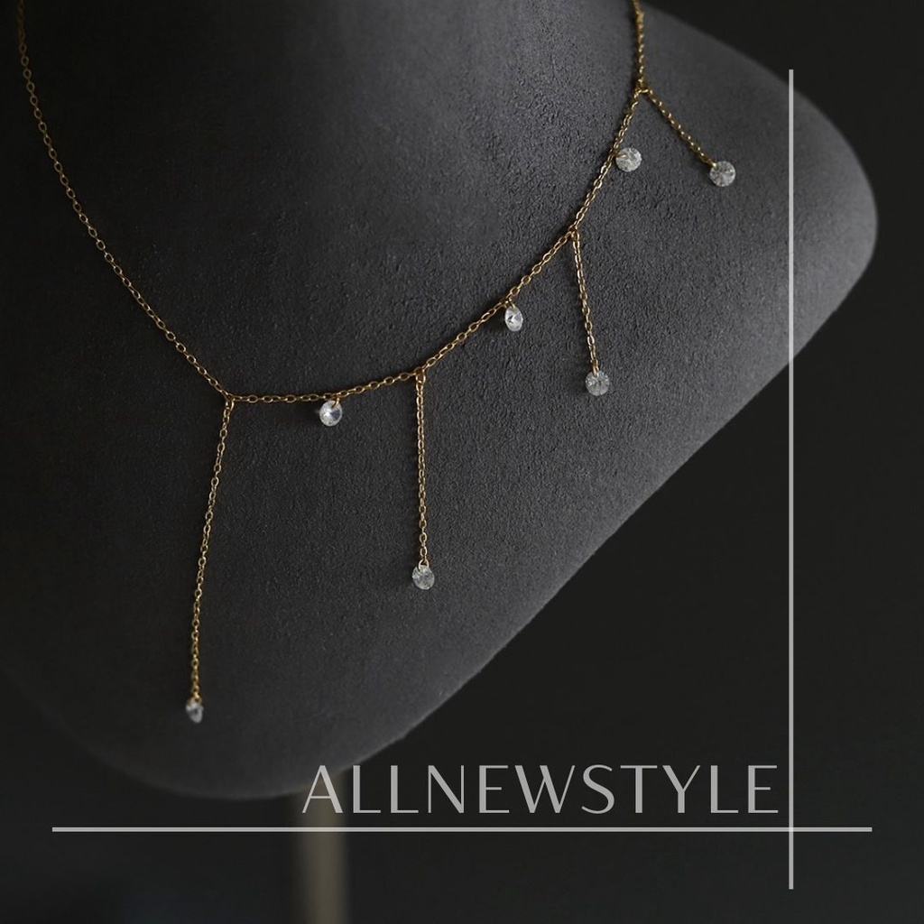Vòng cổ sao rơi Allnewstyle Thép và đá Zircon thiết kế lệch sang trọng