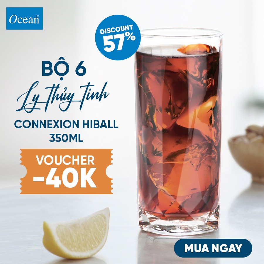 Bộ 6 ly thủy tinh Ocean Connexion Hiball 350ml - Chính Hãng