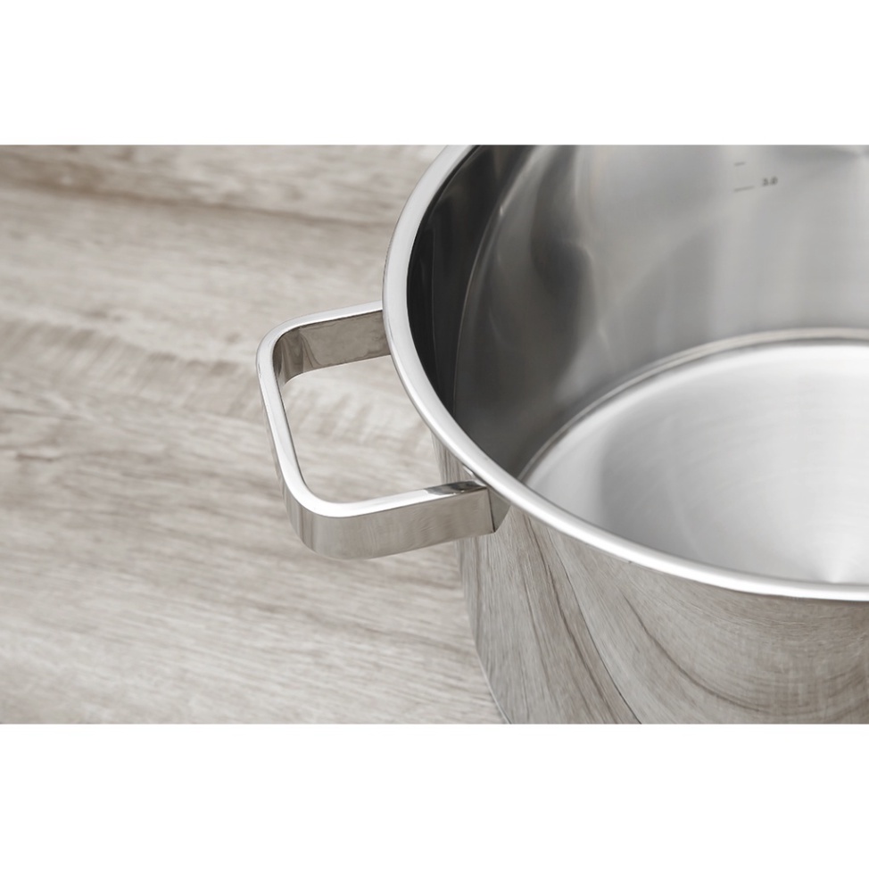 Nồi thân cao 3 đáy inox 304 Fivestar Plus bếp từ quai vuông nắp kính ( 16cm / 18cm / 20cm / 24cm )