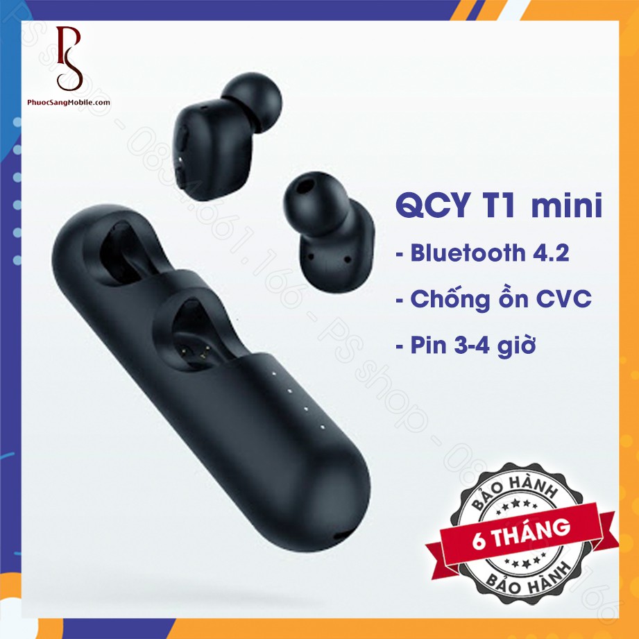 Tai nghe Bluetooth True Wireless QCY T1 mini - Tai nghe nhạc chuẩnn giá tốt [BH 6 tháng chính hãng]