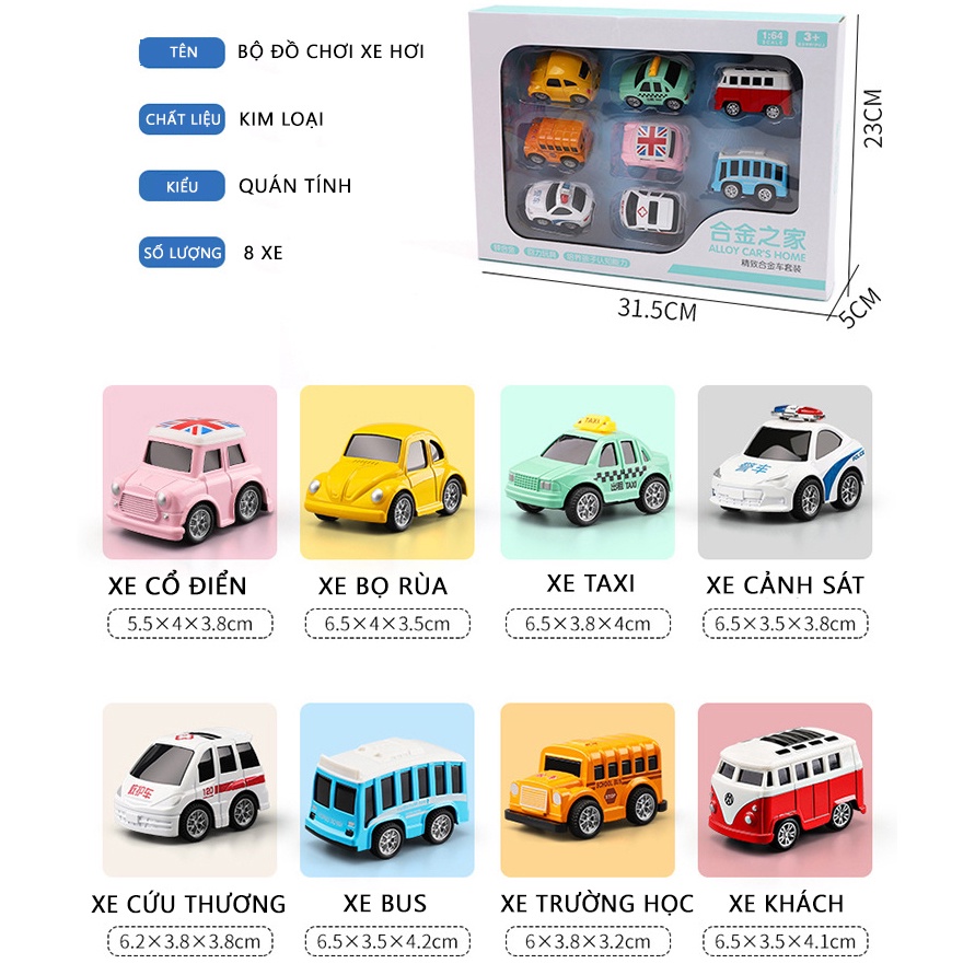 Ô tô đồ chơi cho bé , bộ 8 xe ô tô đồ chơi bằng sắt mini DOBI KIDS