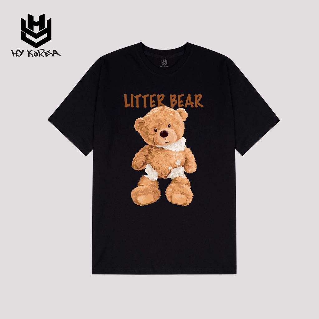 Áo Thun Tay Lỡ HY Korea In Hình Gấu Litter Form Rộng 17.