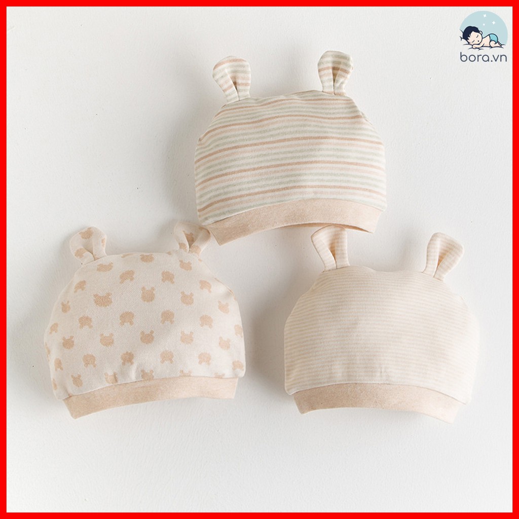 Mũ cotton hữu cơ tự nhiên giữ ấm đầu cho bé sơ sinh