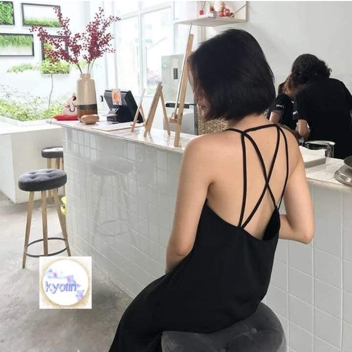 ĐẦM ĐẦM ĐEN SUÔNG ĐI BIỂN - VÁY ĐAN DÂY LƯNG | BigBuy360 - bigbuy360.vn