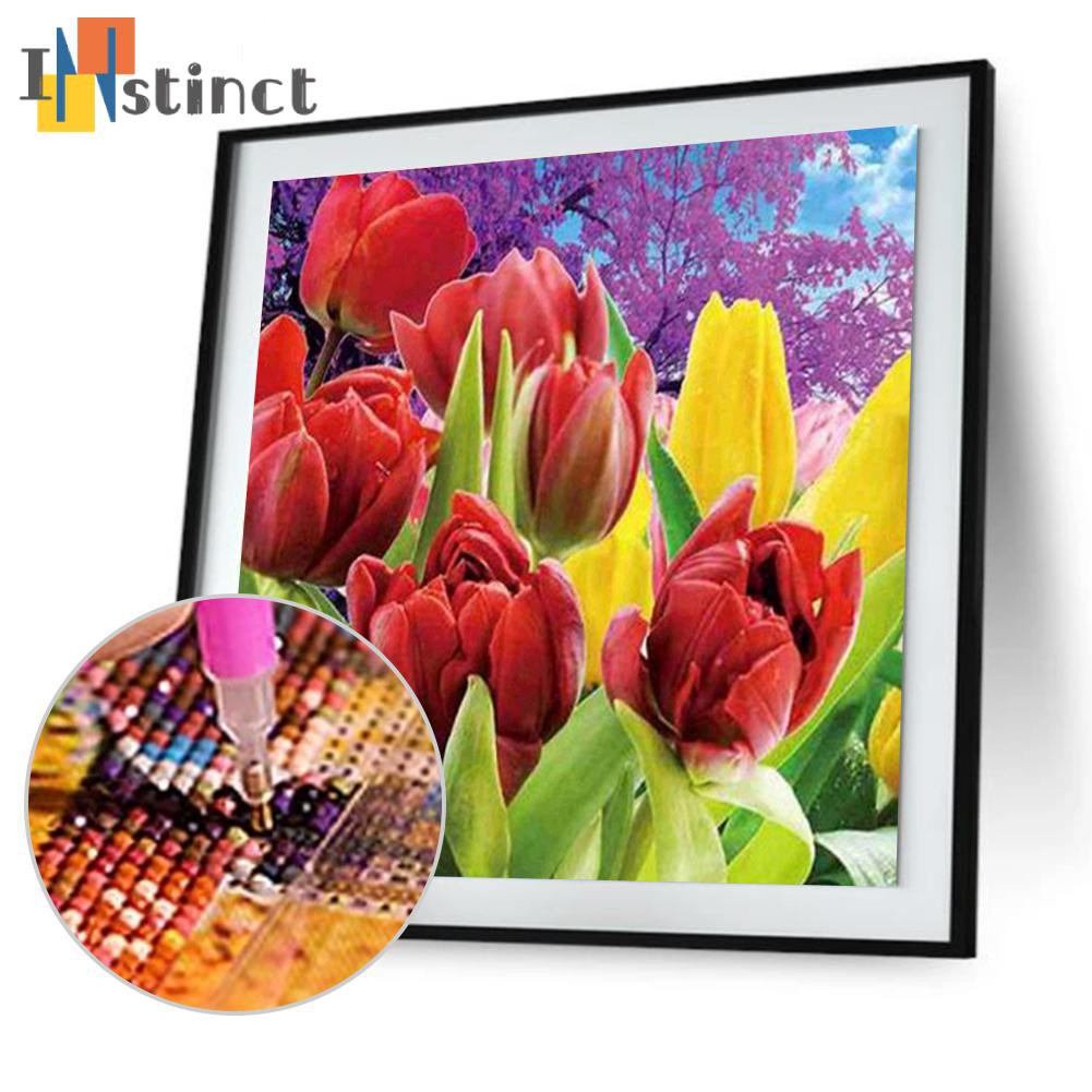 Tranh Thêu Trang Trí Thủ Công 5d Hình Hoa Tulip Nghệ Thuật