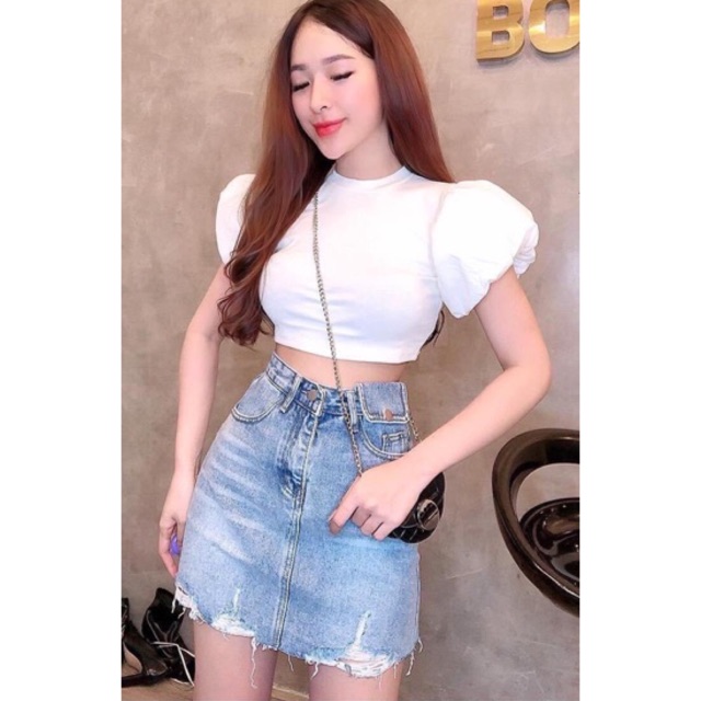 Áo croptop baby tay phồng cánh cụt