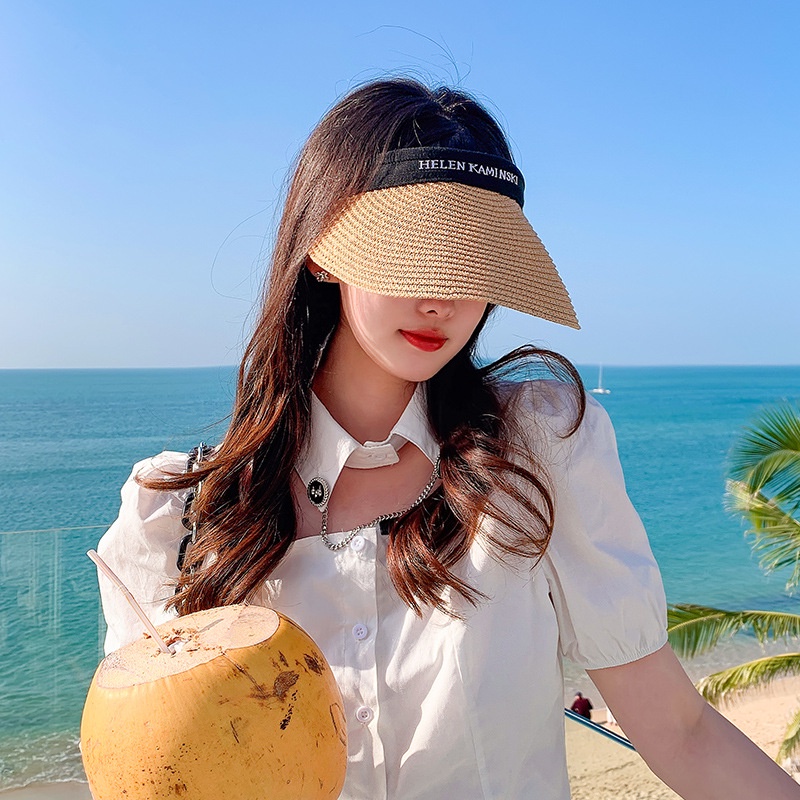 Nón Cói Du Lịch Đi Biển Hở Đầu Vòng Đen Phối Chữ RQN2130