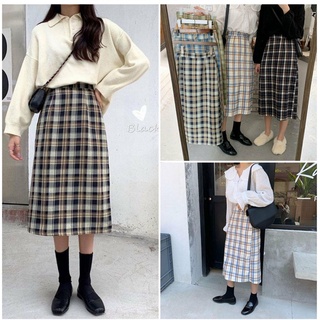 Chân Váy Dài Caro Qua Gối Vintage - Chân Váy Midi Lưng Cao Họa Tiết Sọc Caro CV23