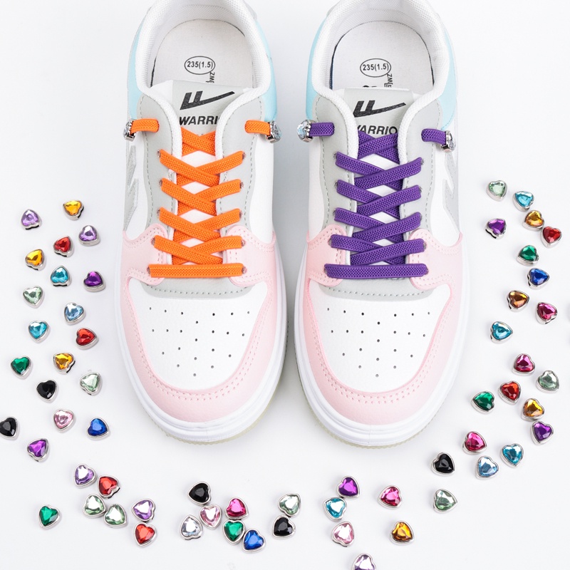 Dây Buộc Giày Mặt Phẳng 24 Màu Co Giãn Không Cần Buộc Hình Trái Tim Đính Kim Cương Cho Nam Nữ