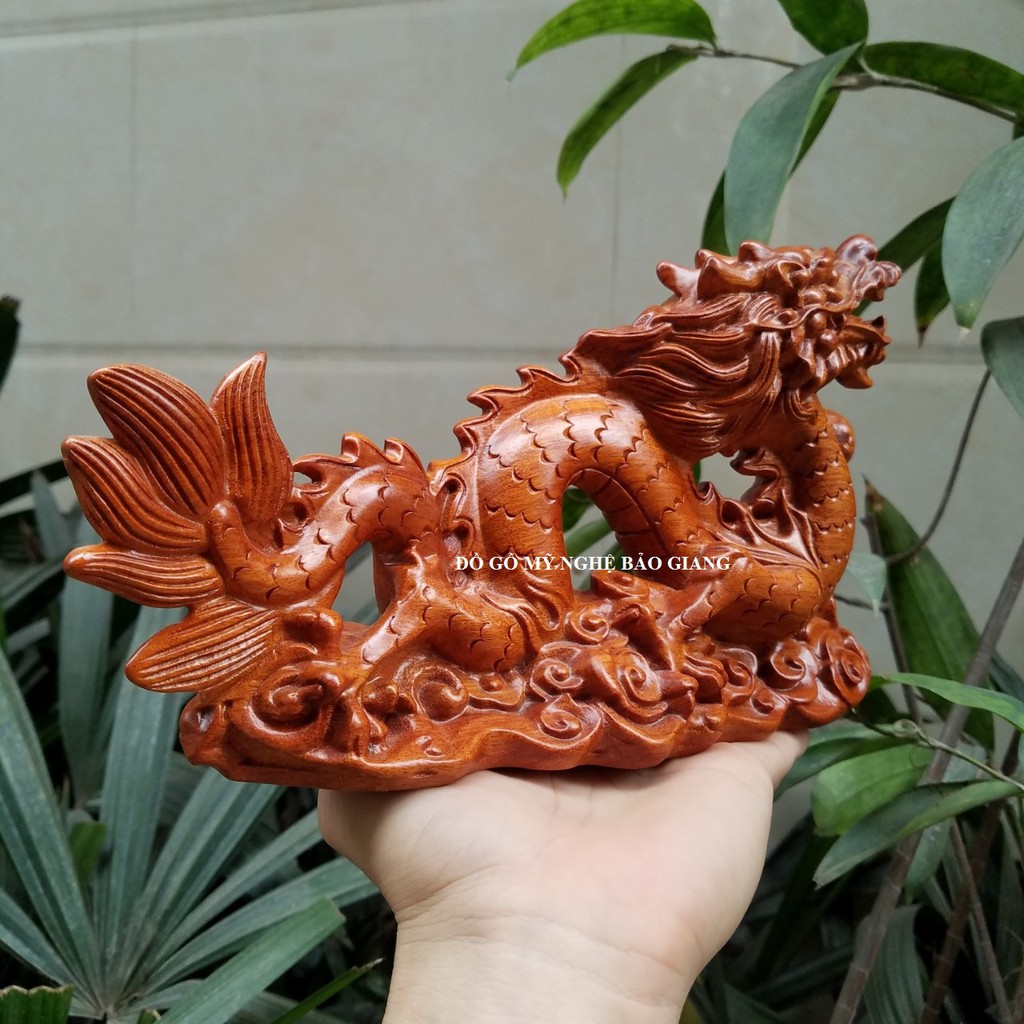 Tượng con rồng gỗ hương dài 25 cm