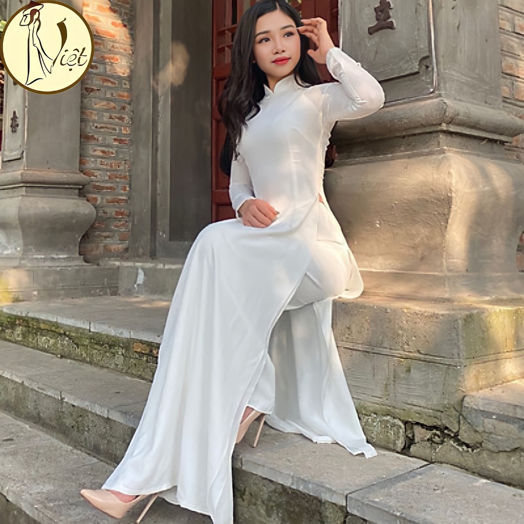 Áo dài trắng 4 tà truyền thống may sẵn học sinh nữ đi học 2 lớp mặc lễ tết lụa habutai cao cấp