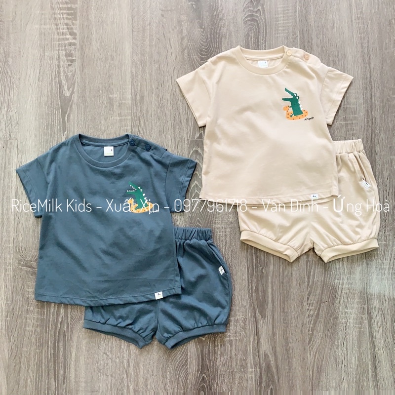 Bộ cotton hè bé trai bé gái hoạ tiết cá sấu xuất Hàn
