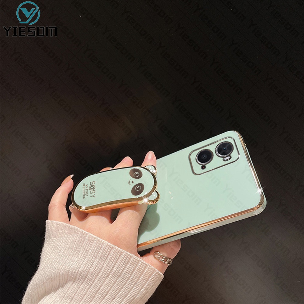 Ốp Điện Thoại Silicon Dẻo Mạ Màu Kèm Giá Đỡ Hình Vuông Cho OPPO A96 A76 A95 A74 A94 A93 A52 A92 4G 5G F17 F19 Pro