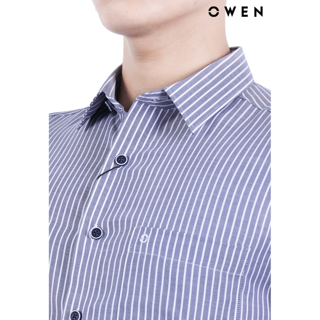 Áo sơ mi dài tay OWEN Bamboo Slimfit có túi màu xanh navy - AS22247DT