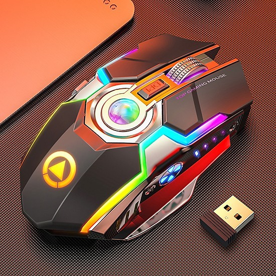 [MOUSEGAMING] Chuột A5 Không Dây Chơi Game Sạc Pin Im Lặng Ergonomic 7 Phím Đèn Nền RGB 1600 DPI