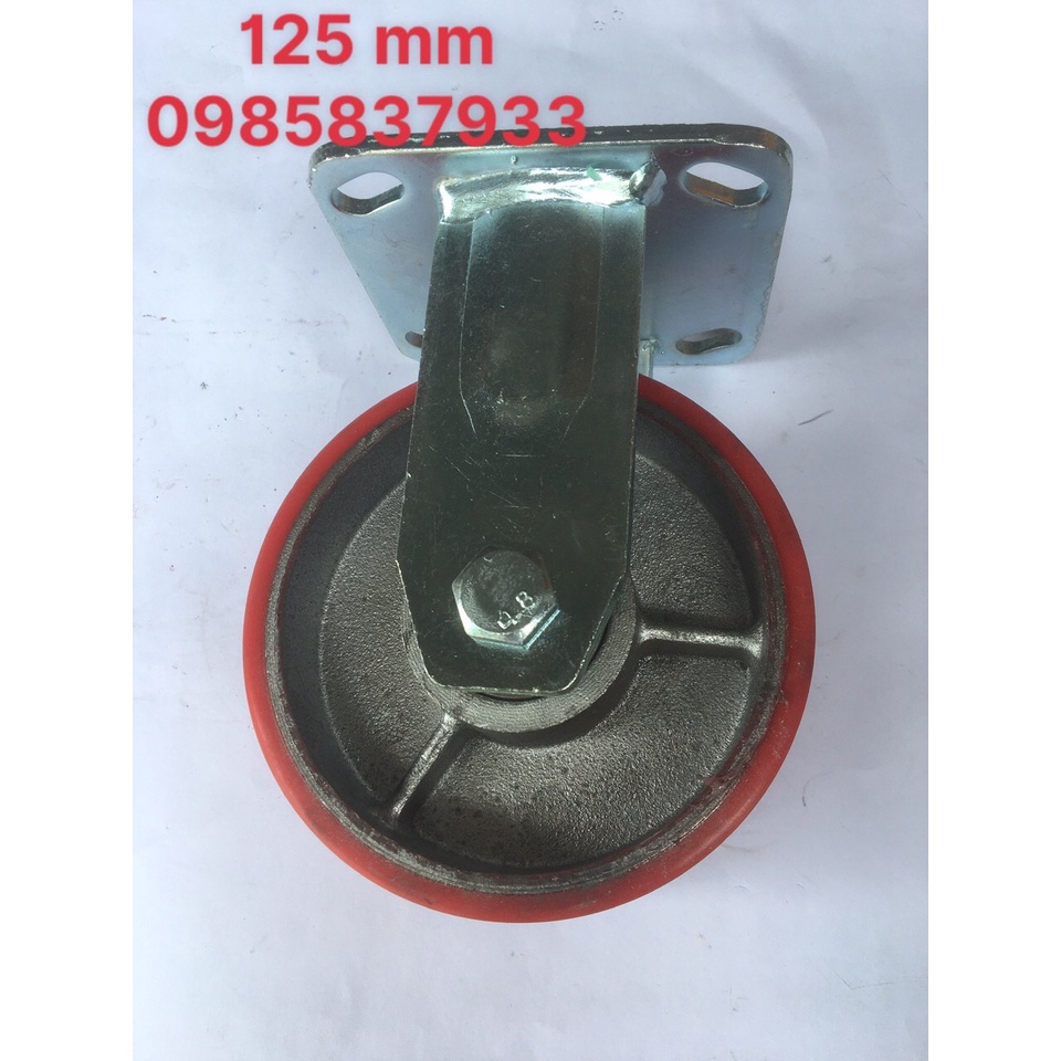 Bánh xe PU cố định 125 mm dùng lắp xe đẩy hàng di chuyển nhẹ nhàng êm ái trong môi trường dàu mỡ a xit tuổi thọ cao