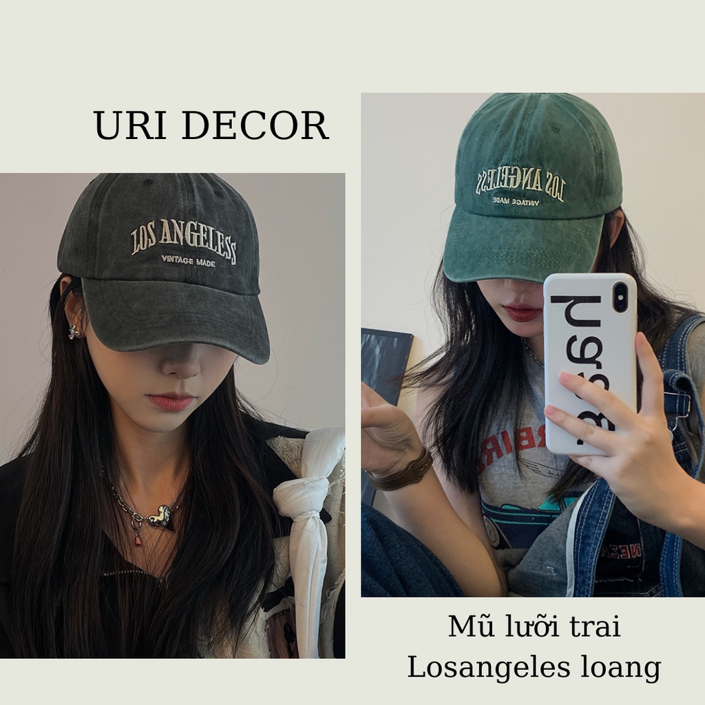 Mũ lưỡi trai, nón kết đội đầu thêu chữ LOS ANGELES loang màu phong cách thời trang Unisex URI DECOR