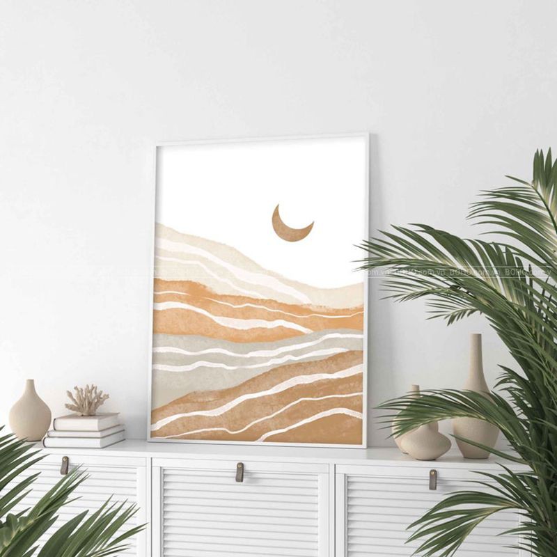 Tranh BOHO trừu tượng mặt trăng treo tường kích thước 40*60cm, tặng kèm đinh 3 chân treo tranh, bảo hành 12 tháng