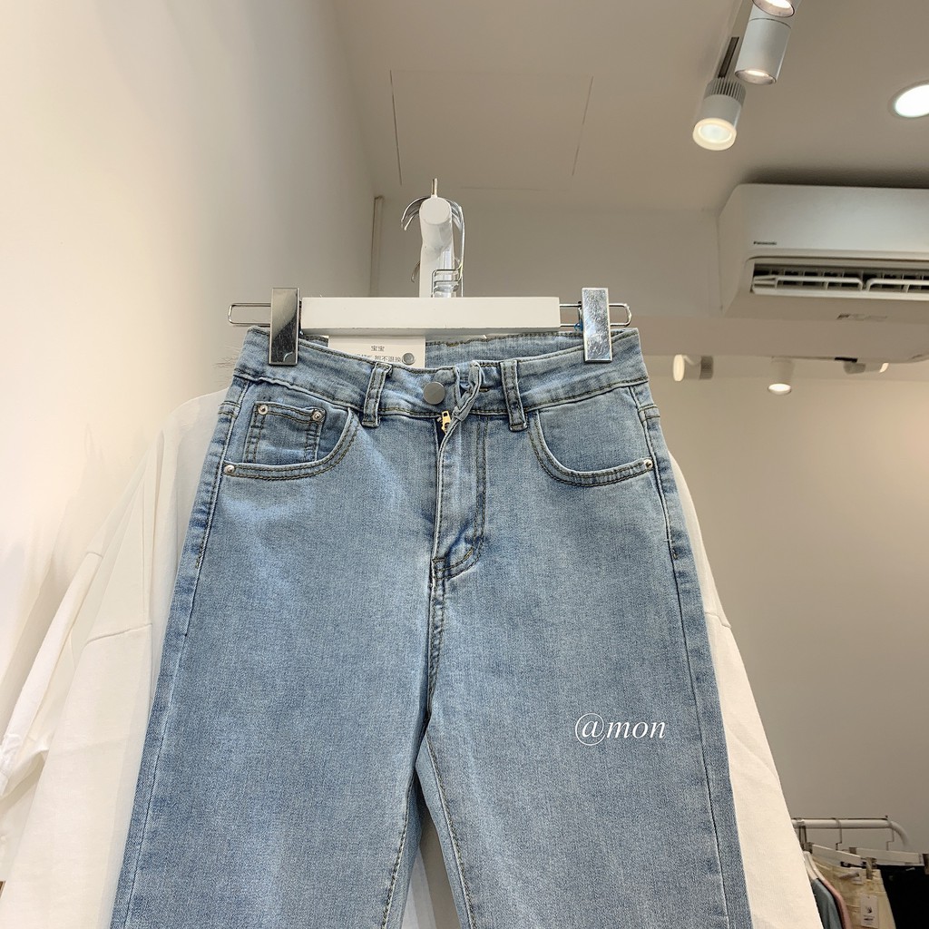 2101359 Quần jeans nữ ulzzang chất jeans mềm co giãn tốt dáng ôm loe nhẹ ống đứng 2 màu đen, xanh có size | BigBuy360 - bigbuy360.vn