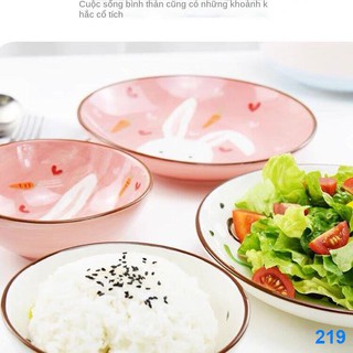 ۩Phim hoạt hình trẻ em mới nhất 2021 bát / động vật dễ thương thỏ trắng vẽ bộ men đầy màu sắc gốm sứ đỏ ròng