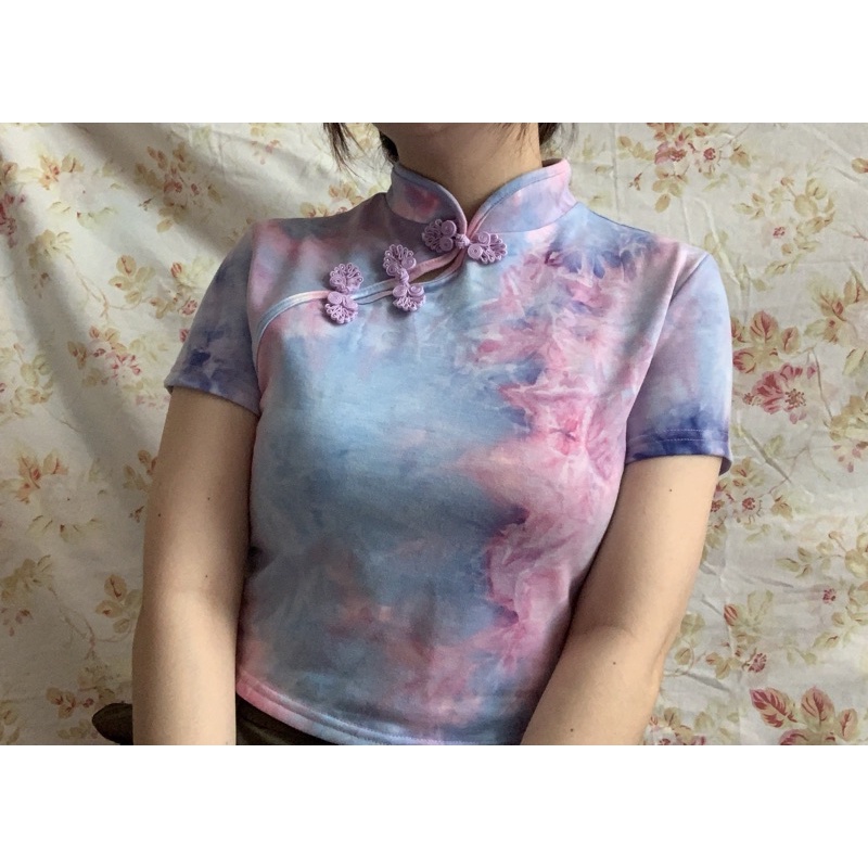 Áo kiểu sườn xám loang màu vintage
