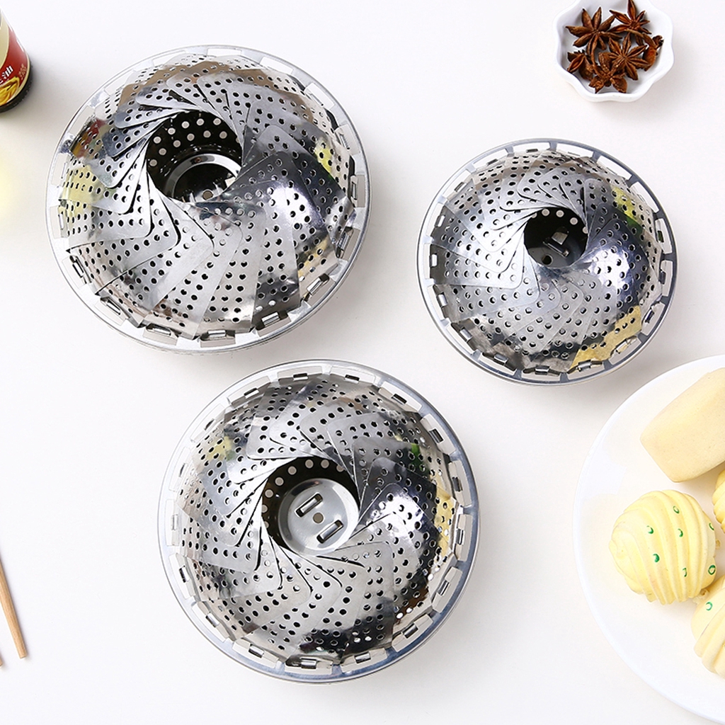 Rổ Hấp Thức Ăn / Rau Củ Quả Hình Cánh Hoa Bằng Thép Không Gỉ Có Thể Gấp Gọn Cho Nhà Bếp